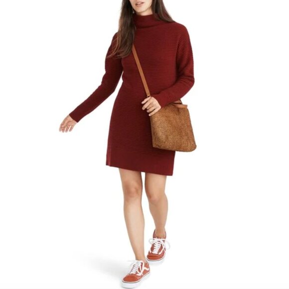 Madewell  Merino Wool Mock Neck Long Sleeve Ribbed Sweater Dress size L - Picture 2 of 16